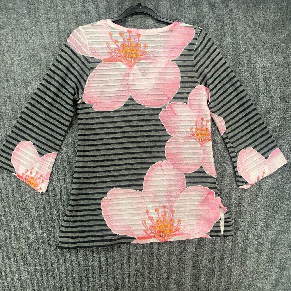 Before + Again Top‎ Womens S Black Floral Tunic V-Neck Artsy Casual Chic Coastal - Picture 4 of 9